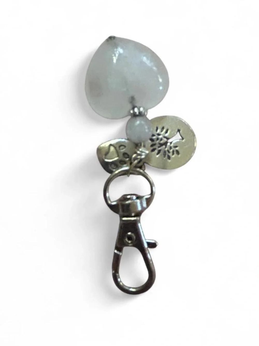 Pale Green Heart Keychain Charm with “My Love.. Dog & Family”